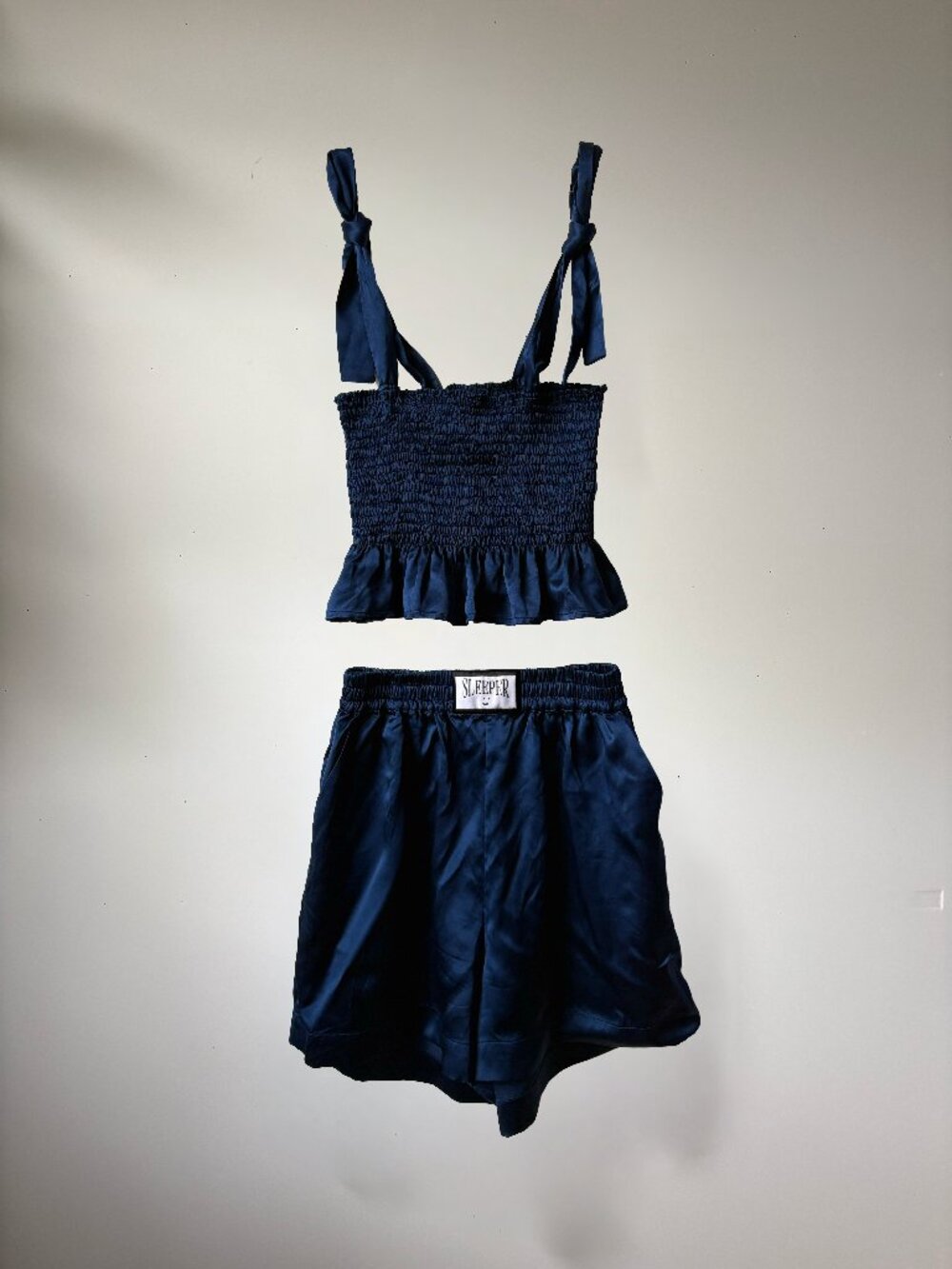 Sleeper Tender Fighter Silk Satin Pajama Lounge Set Boxers Midnight Blue XS